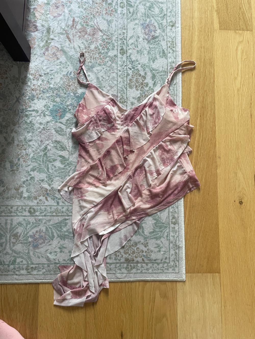 THIRTY/THIRTY Pink Tie-Dye Ruffle Cami Top Size L